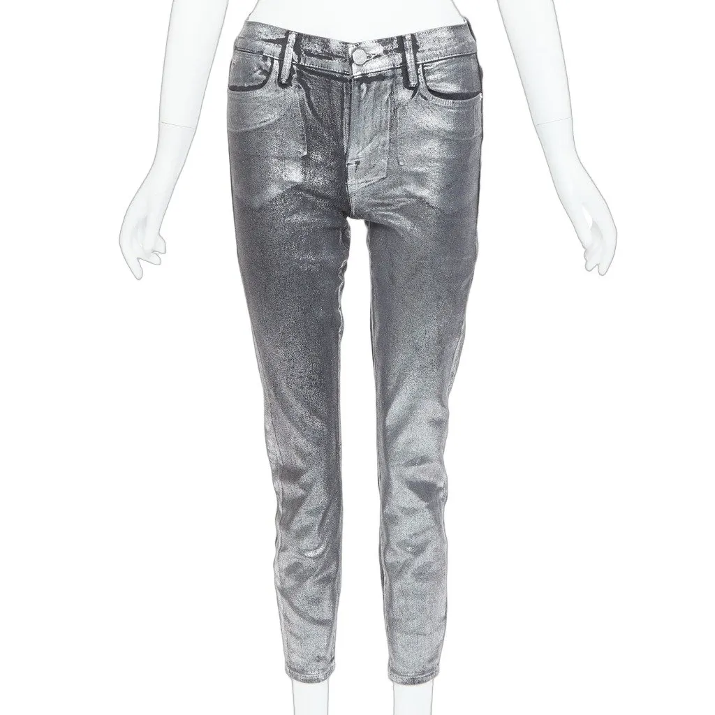 Frame Le High Skinny Crop Silver Cotton Never worn, with tag - Front View