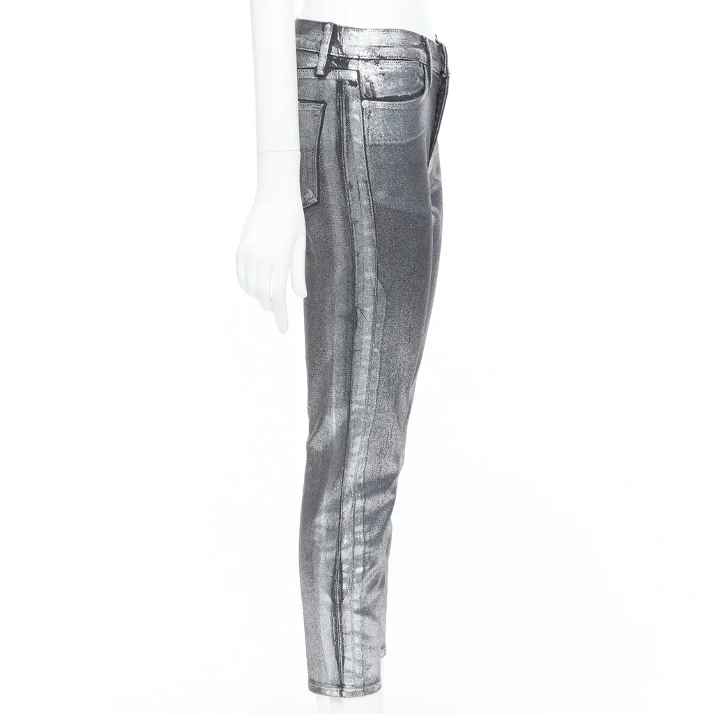 Frame Le High Skinny Crop Silver Cotton Never worn, with tag - Model View