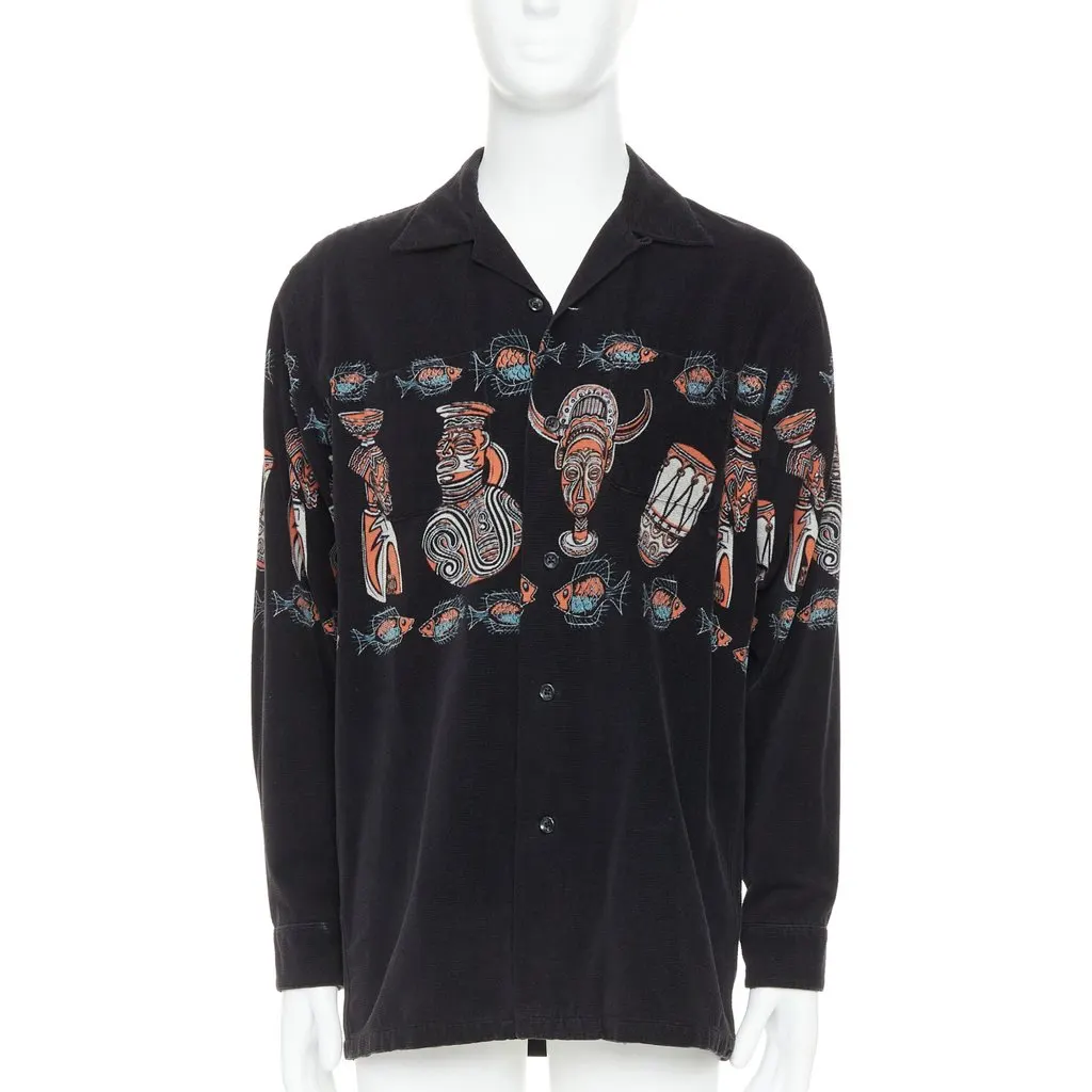 Beams Plus Ethnic Print Overshirt Black Very good - Front View