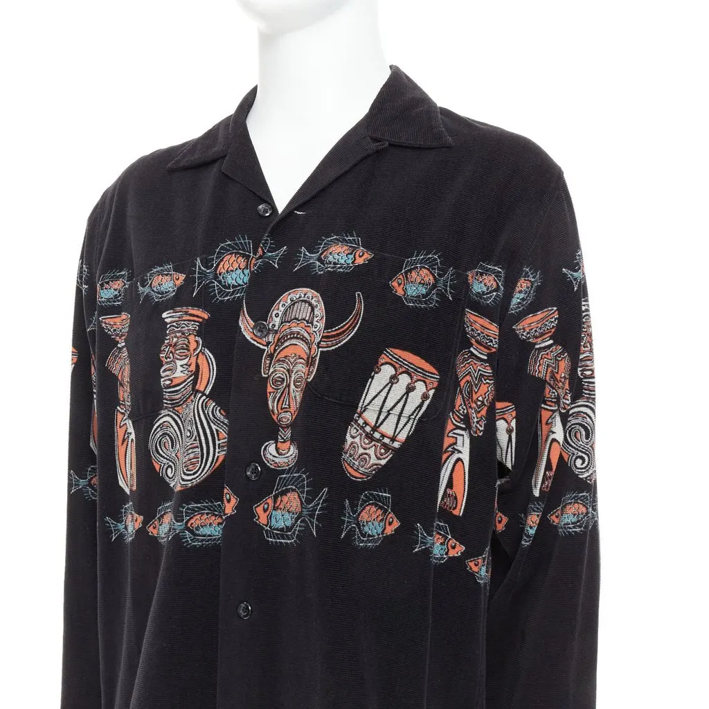 Beams Plus Ethnic Print Overshirt Black Very good - Back View