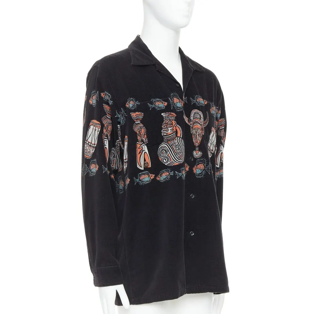 Beams Plus Ethnic Print Overshirt Black Very good - Inside View