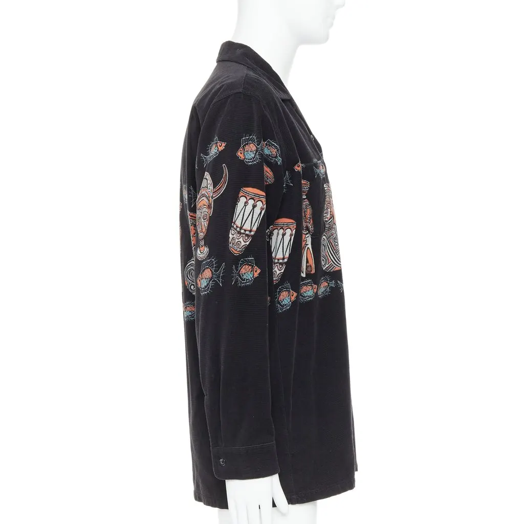 Beams Plus Ethnic Print Overshirt Black Very good - Model View