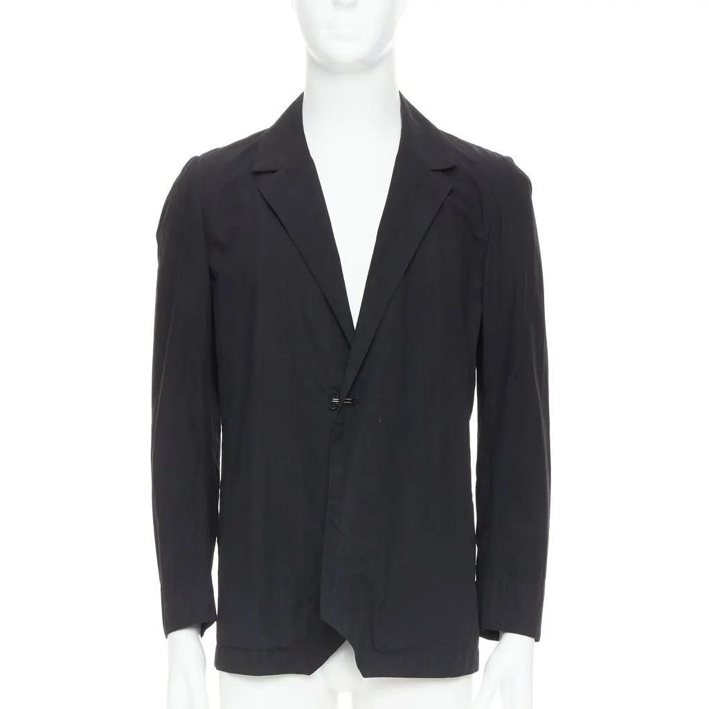 Attachment Angular Hem Blazer Black Cotton Good - Front View