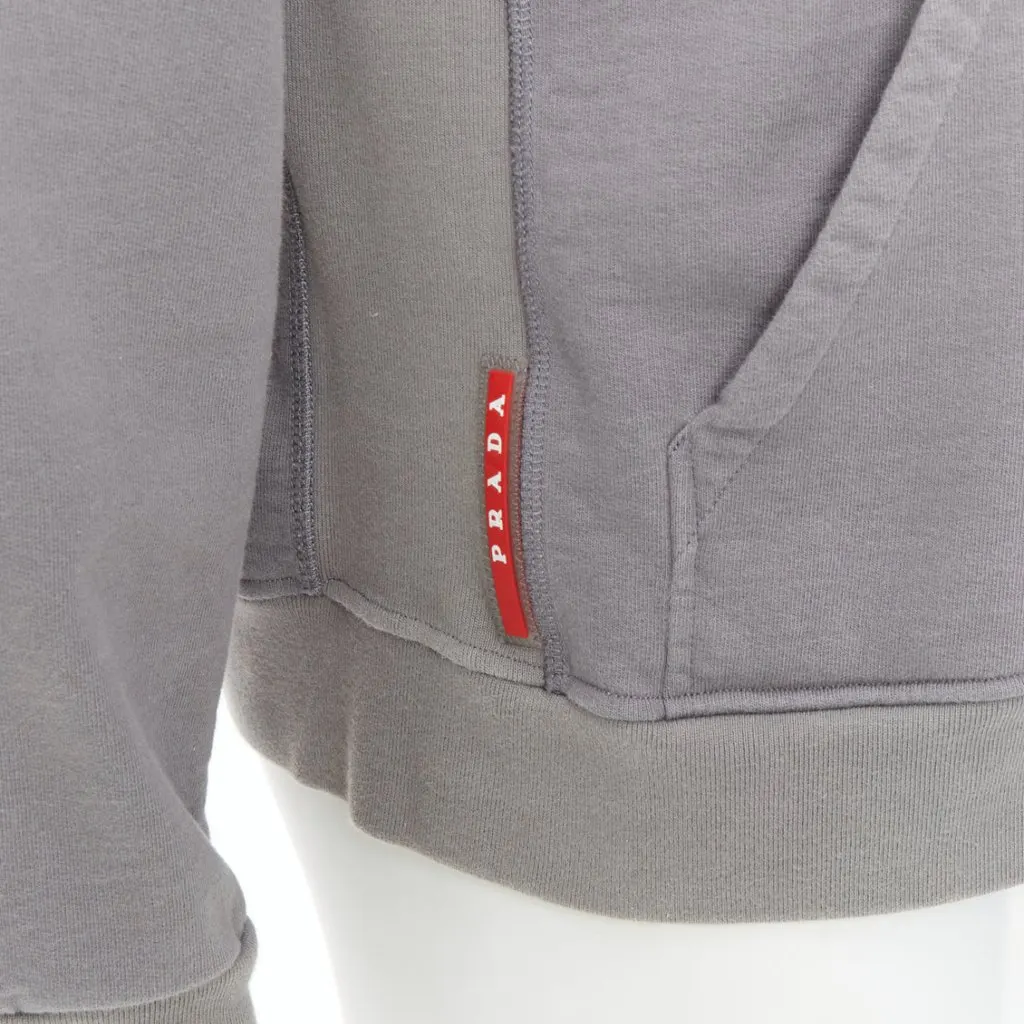 Prada Sports Logo Hoodie Grey Cotton Fair - Back View