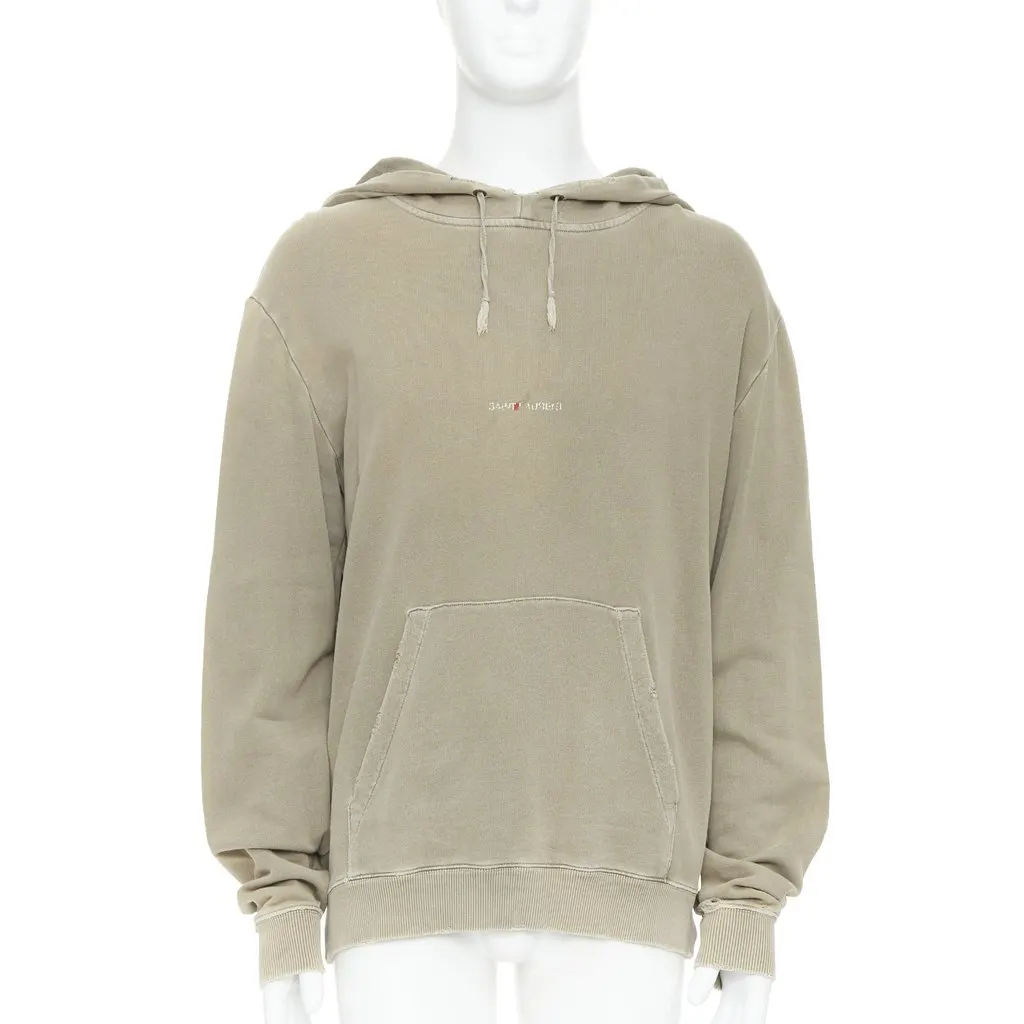 Saint Laurent Washed Logo Hoodie Anthracite Cotton Very good - Front View