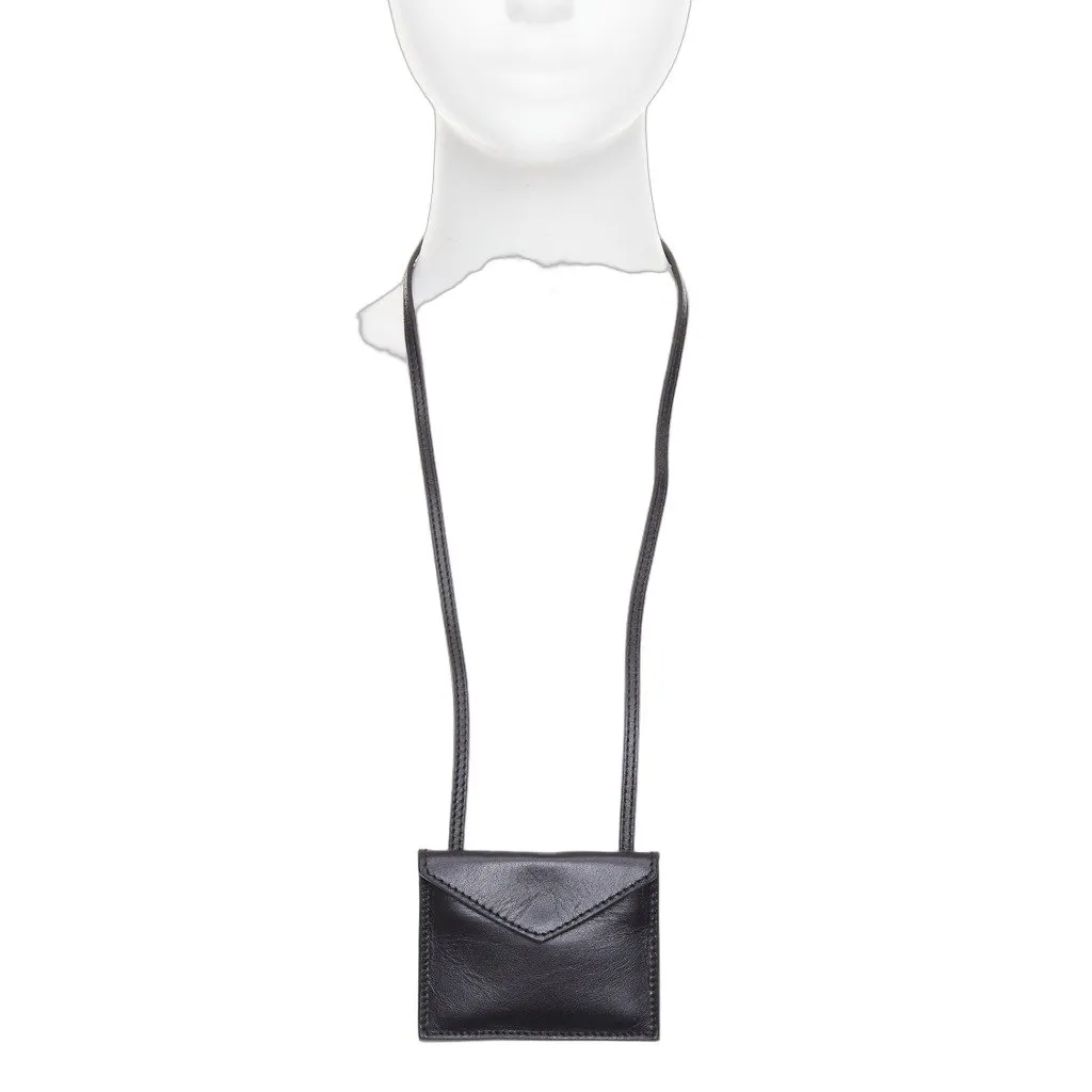Giambattista Valli Black Leather Long Necklace Black Leather Good - Front View