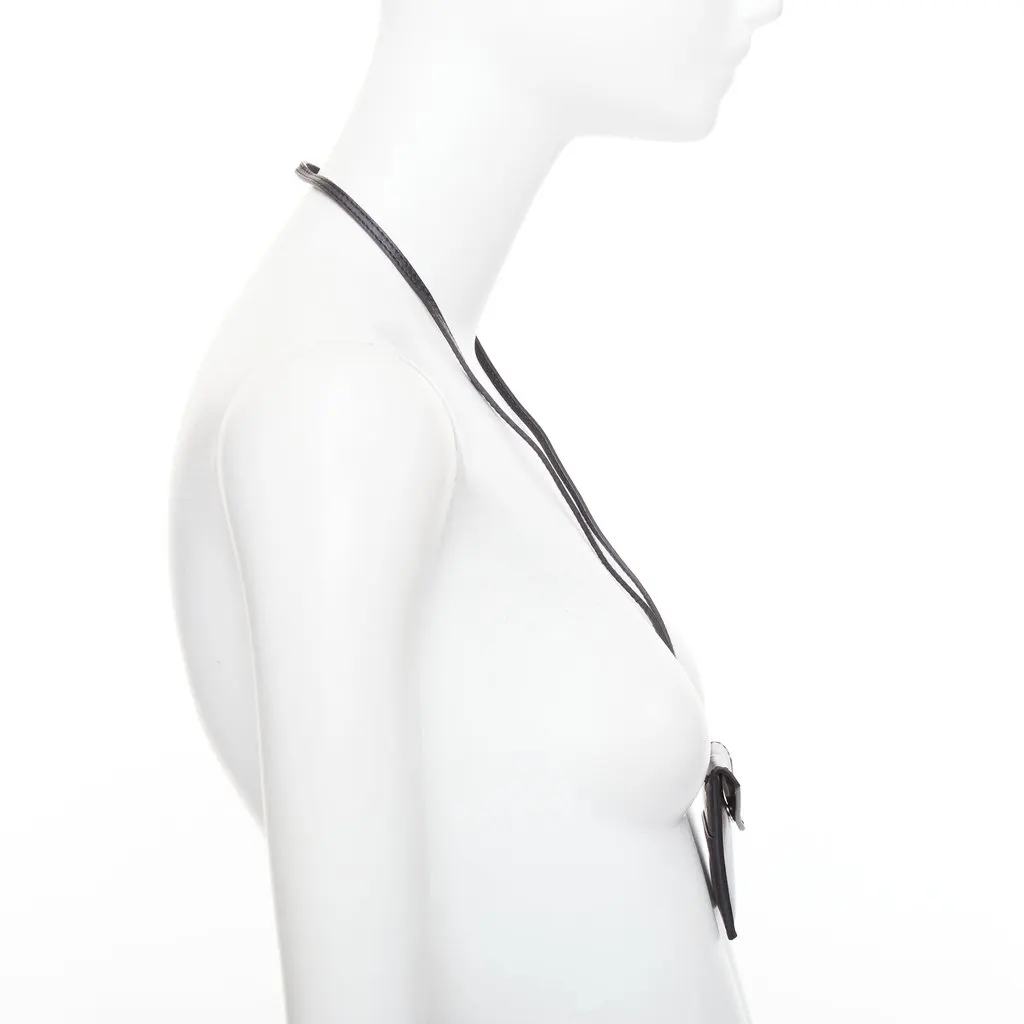 Giambattista Valli Black Leather Long Necklace Black Leather Good - Model View