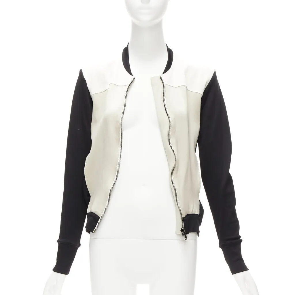 Helmut Lang Beige Color Blocked Bomber Ecru Acetate Fair - Inside View