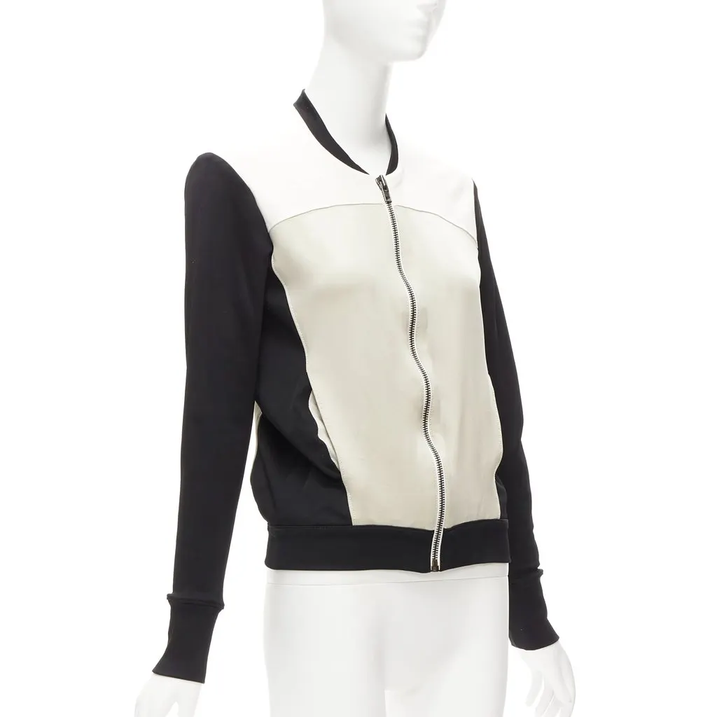 Helmut Lang Beige Color Blocked Bomber Ecru Acetate Fair - Model View