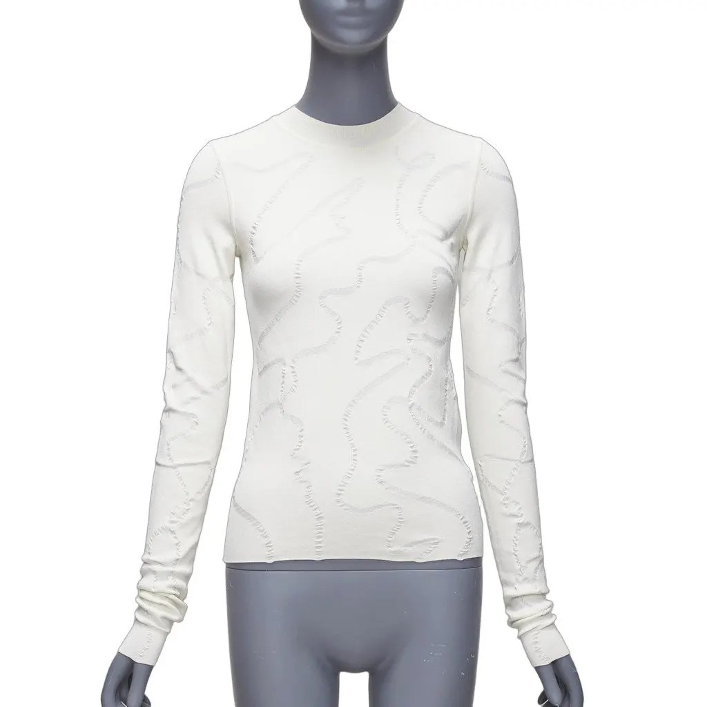 Helmut Lang Jacquard Line Sweater Ecru Viscose Very good - Front View