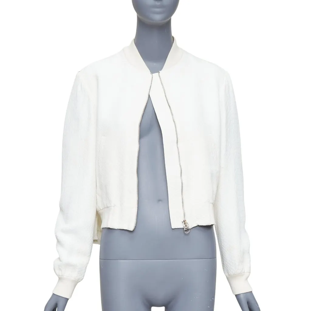 Stella McCartney White Jacquard Cropped Bomber White Fair - Front View