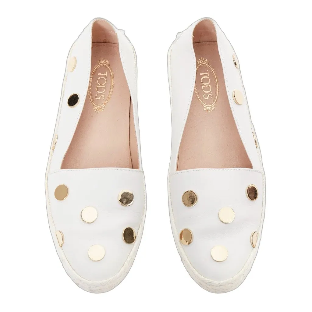 Tod's Polka Dot Loafers White Leather Good - Front View