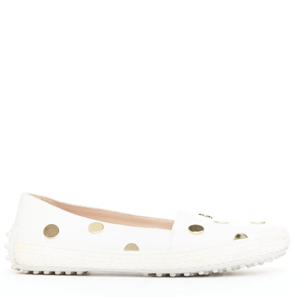 Tod's Polka Dot Loafers White Leather Good - Back View