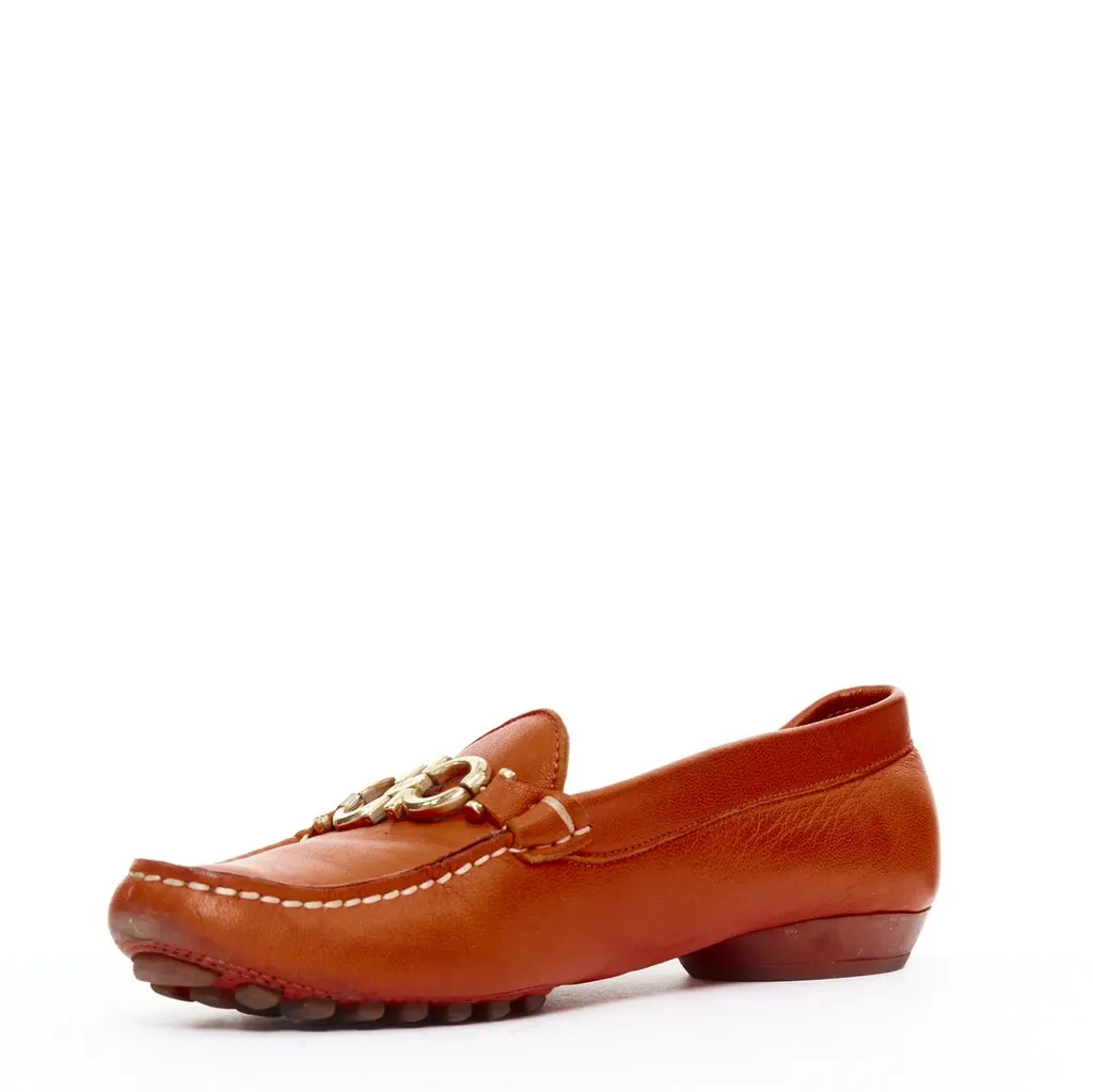Salvatore Ferragamo Logo Buckle Loafers Orange Leather Fair - Model View