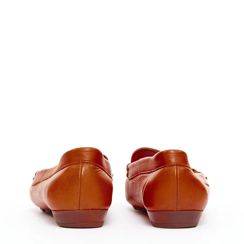 Salvatore Ferragamo Logo Buckle Loafers Orange Leather Fair - Box View
