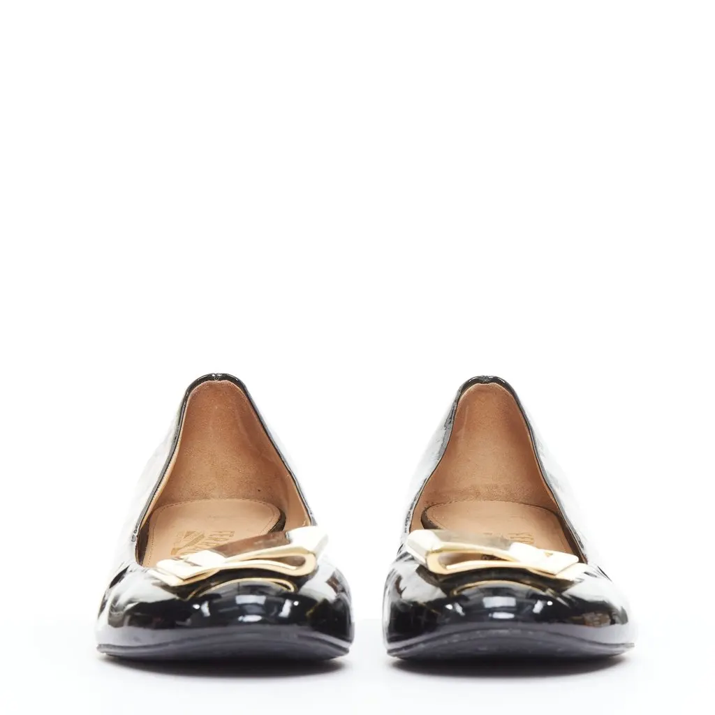 Salvatore Ferragamo Big Buckle Wedges Black Leather Good - Inside View