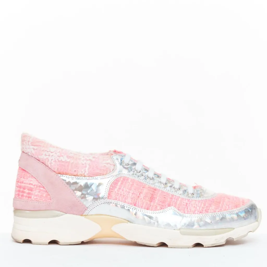 Chanel Pink Tweed Trainers Pink Tweed Good - Front View