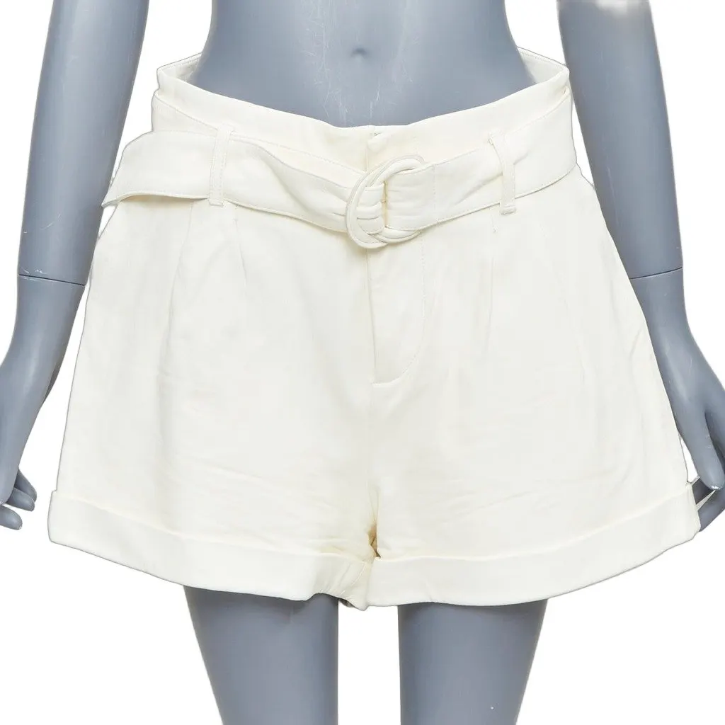 Frame Ecru Leather Shorts Ecru Leather Fair - Front View