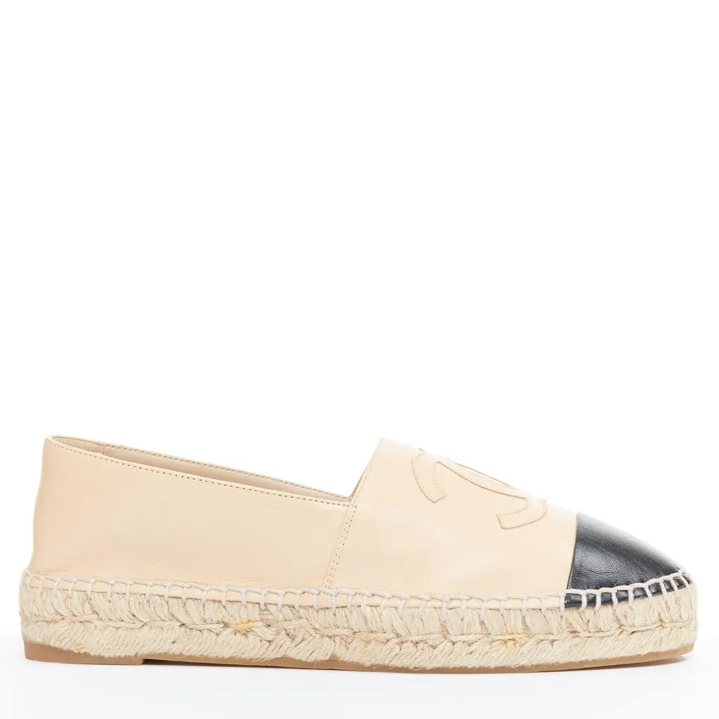 Chanel Beige Leather Espadrilles Beige Leather Good - Front View