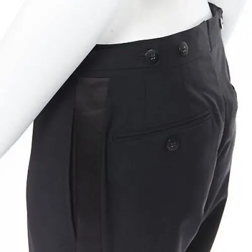 Dries Van Noten Satin Tuxedo Pants Black Wool Never worn - Back View
