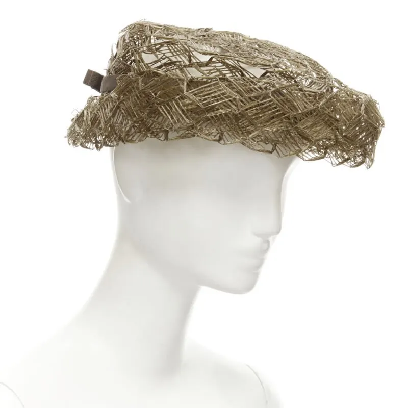 Unsigned Raffia Woven Boater Hat Brown Never worn - Front View