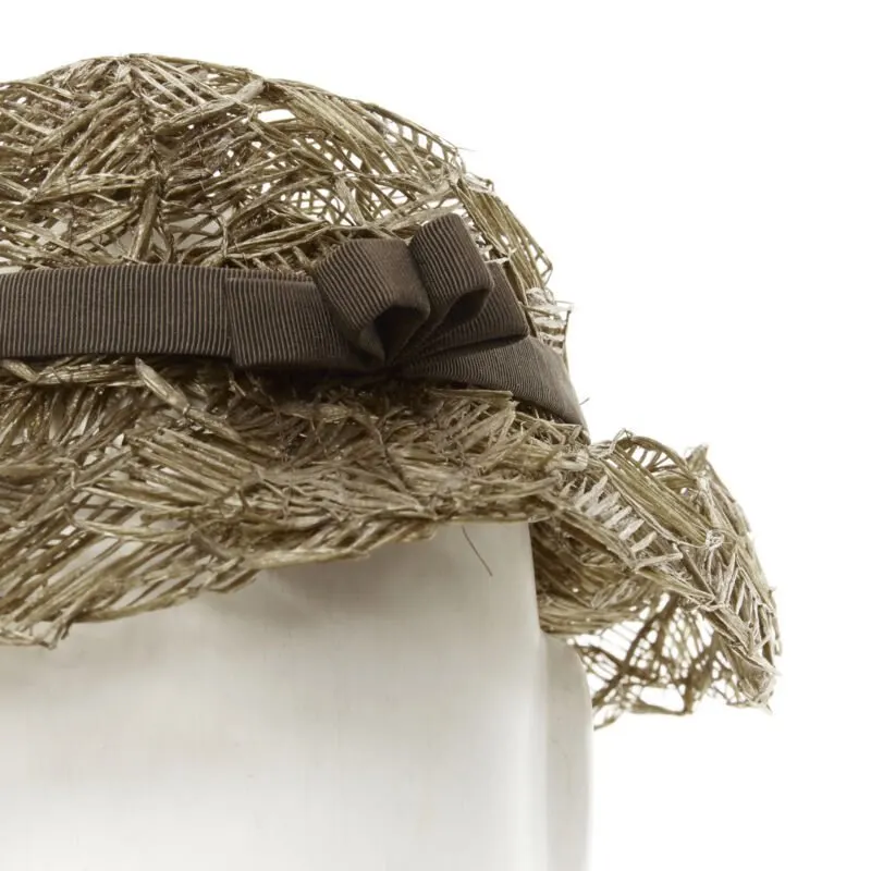 Unsigned Raffia Woven Boater Hat Brown Never worn - Back View