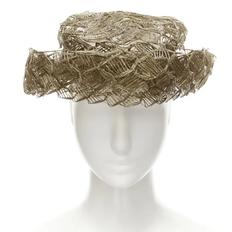 Unsigned Raffia Woven Boater Hat Brown Never worn - Inside View