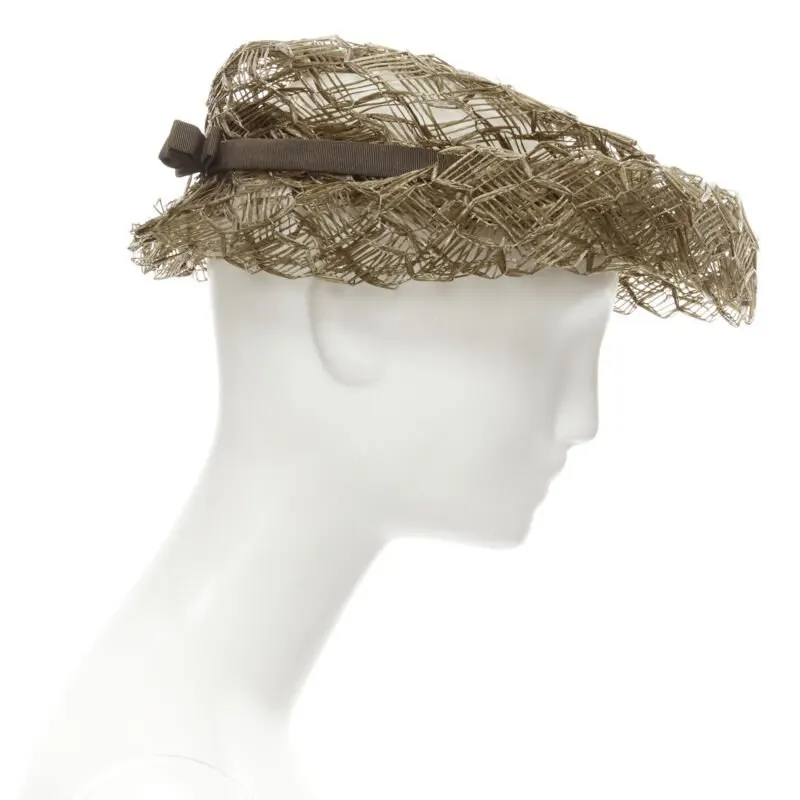Unsigned Raffia Woven Boater Hat Brown Never worn - Model View