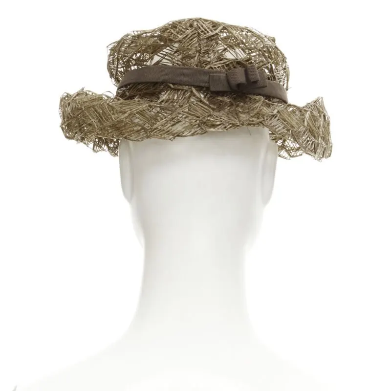 Unsigned Raffia Woven Boater Hat Brown Never worn - Box View