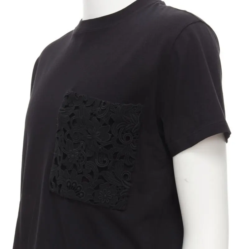 Valentino Lace Pocket T-Shirt Black Cotton Never worn - Back View