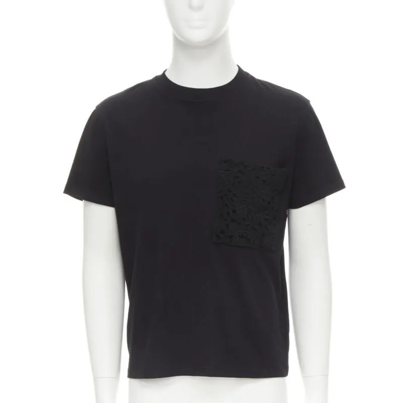 Valentino Lace Pocket T-Shirt Black Cotton Never worn - Inside View
