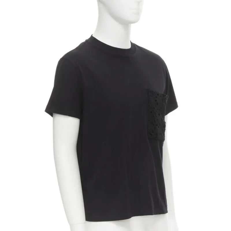 Valentino Lace Pocket T-Shirt Black Cotton Never worn - Model View