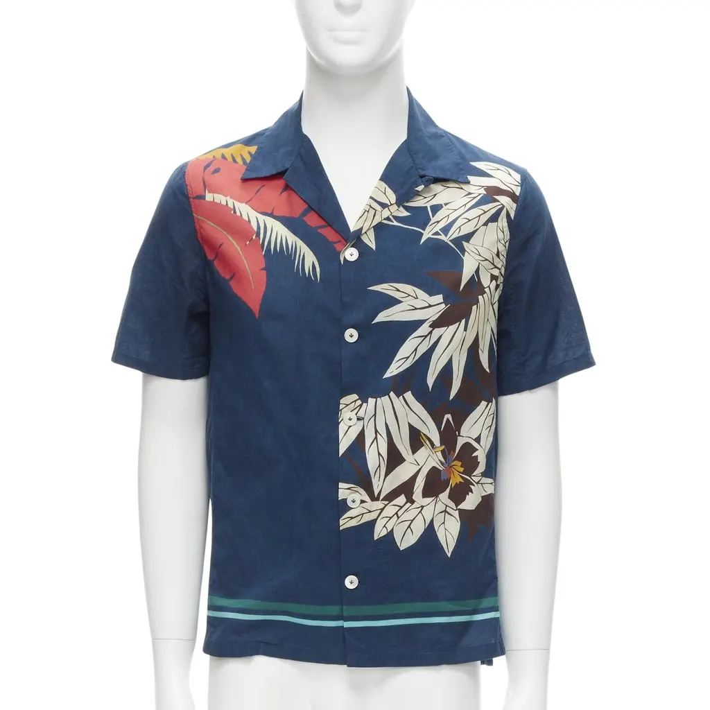 Valentino Hawaiian Floral Shirt Navy Cotton Good - Front View