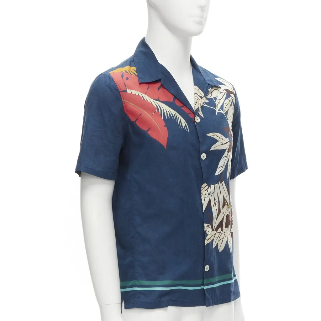 Valentino Hawaiian Floral Shirt Navy Cotton Good - Inside View