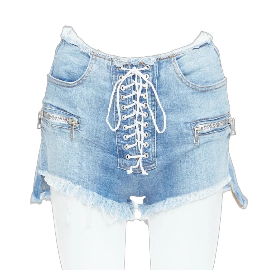Unravel Project Laced Denim Shorts Blue Cotton Very good - Front View