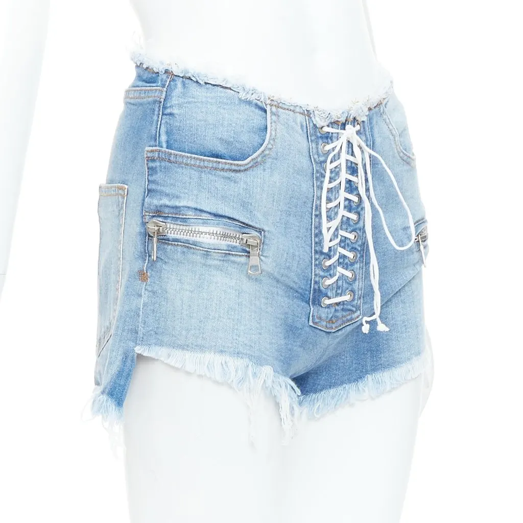 Unravel Project Laced Denim Shorts Blue Cotton Very good - Inside View