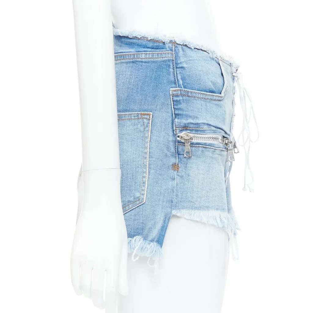 Unravel Project Laced Denim Shorts Blue Cotton Very good - Model View