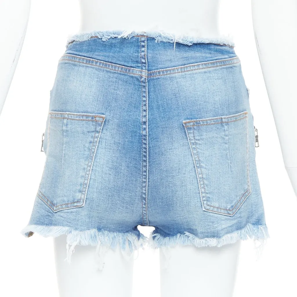 Unravel Project Laced Denim Shorts Blue Cotton Very good - Box View
