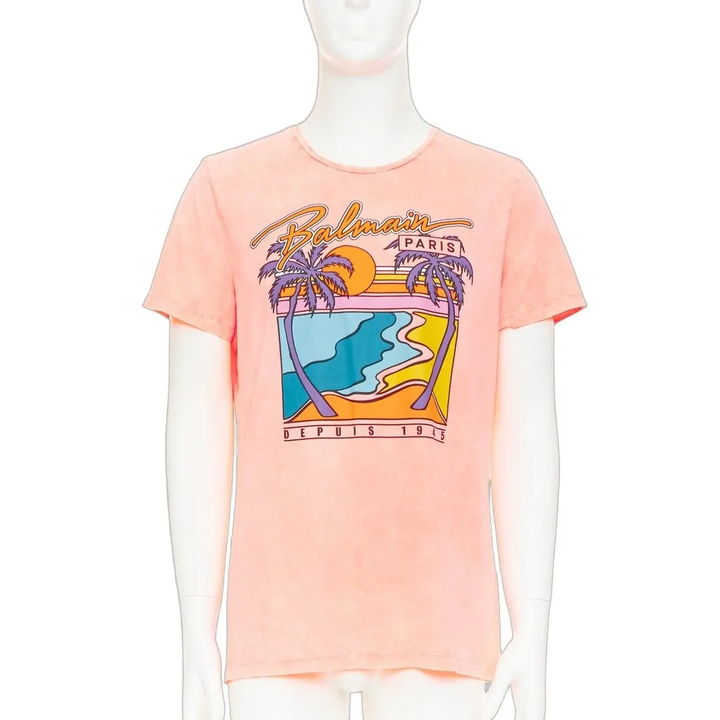 Balmain Pink Cotton T-Shirt Pink Cotton Very good - Front View