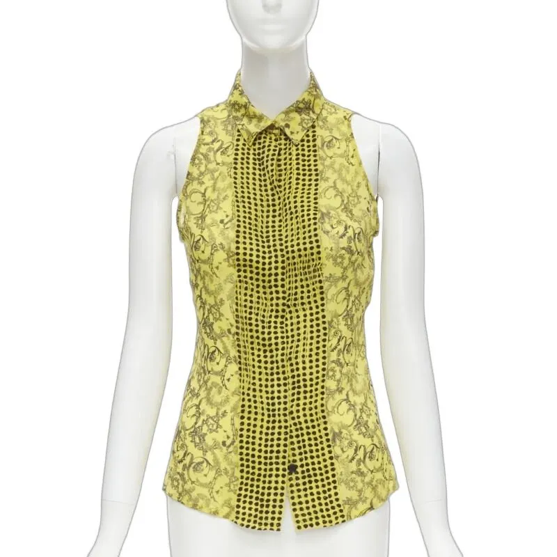 Versace Baroque Print Shirt Yellow Silk Never worn - Front View