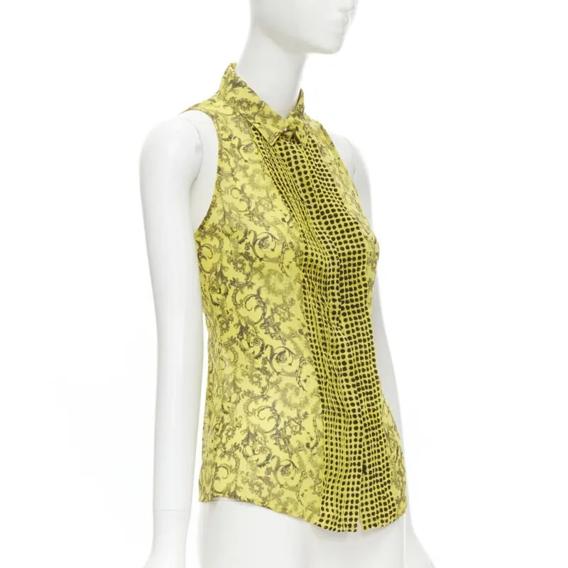 Versace Baroque Print Shirt Yellow Silk Never worn - Inside View