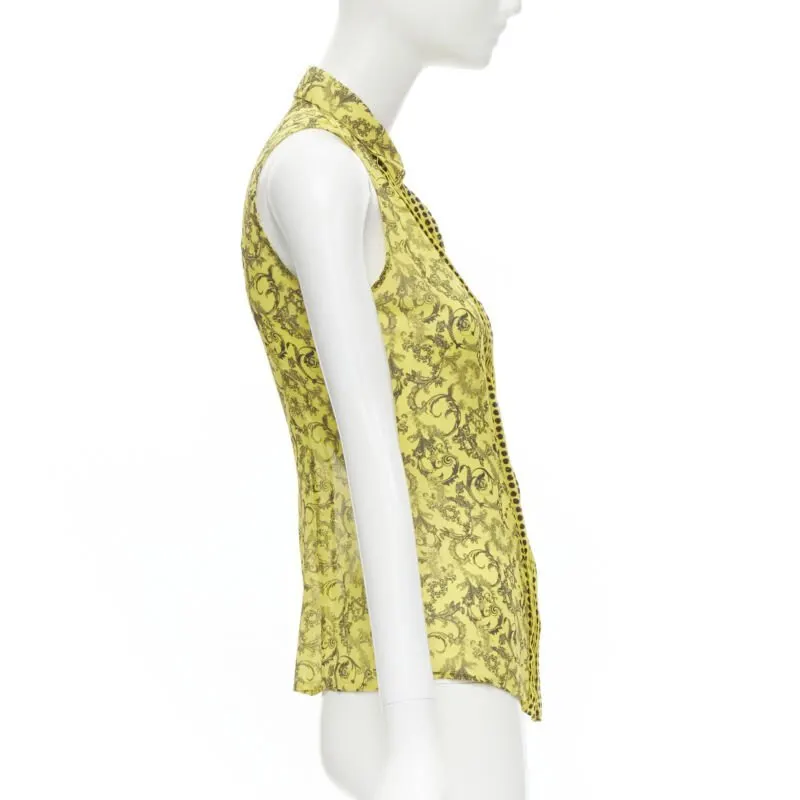 Versace Baroque Print Shirt Yellow Silk Never worn - Model View