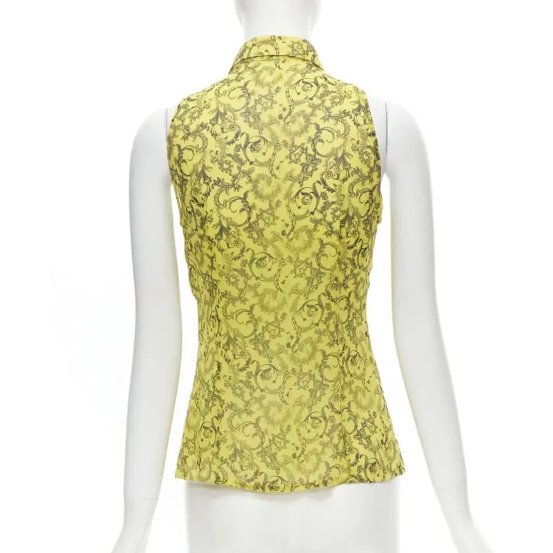 Versace Baroque Print Shirt Yellow Silk Never worn - Box View
