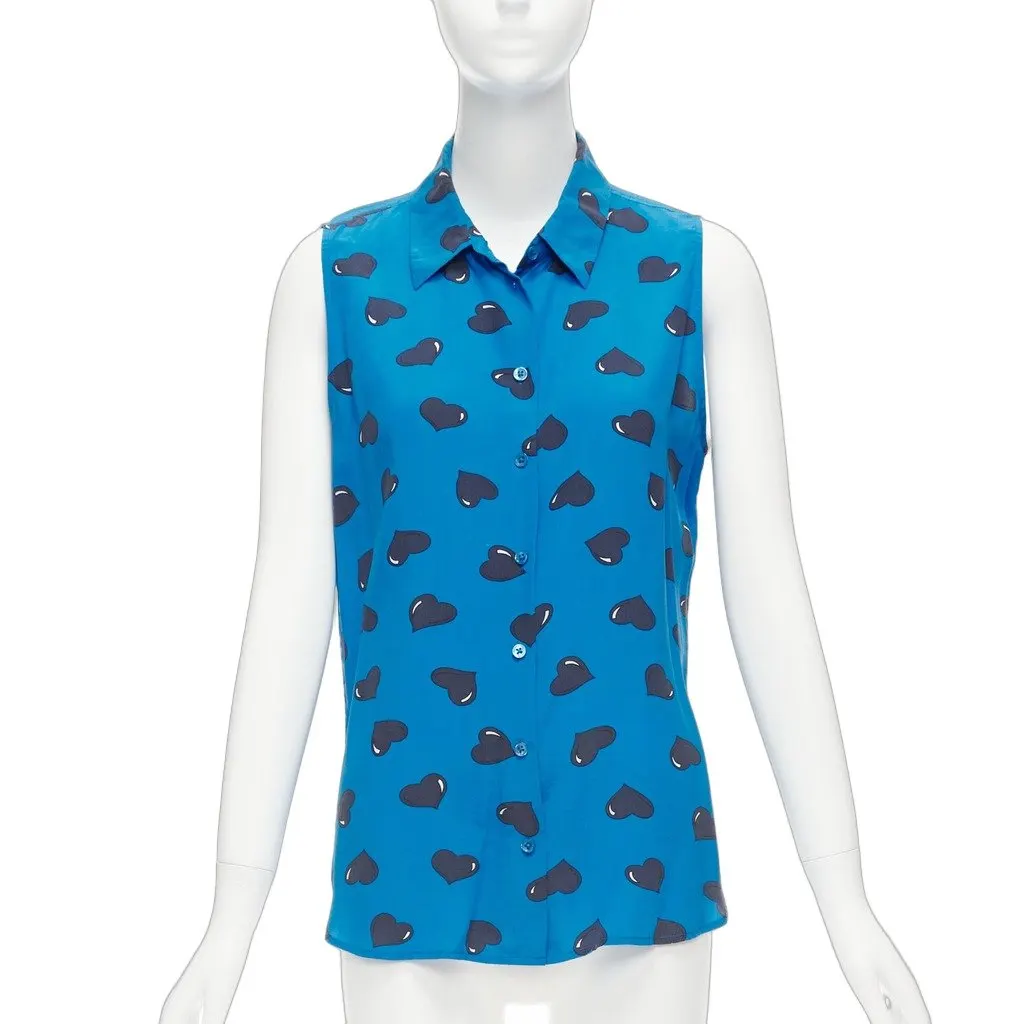 Equipment Heart Print Blouse Blue Silk Fair - Front View