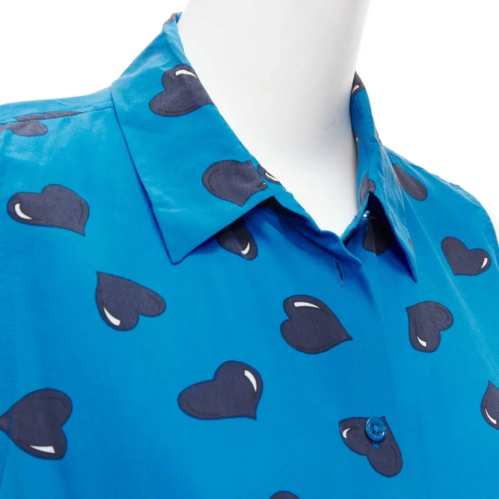 Equipment Heart Print Blouse Blue Silk Fair - Back View