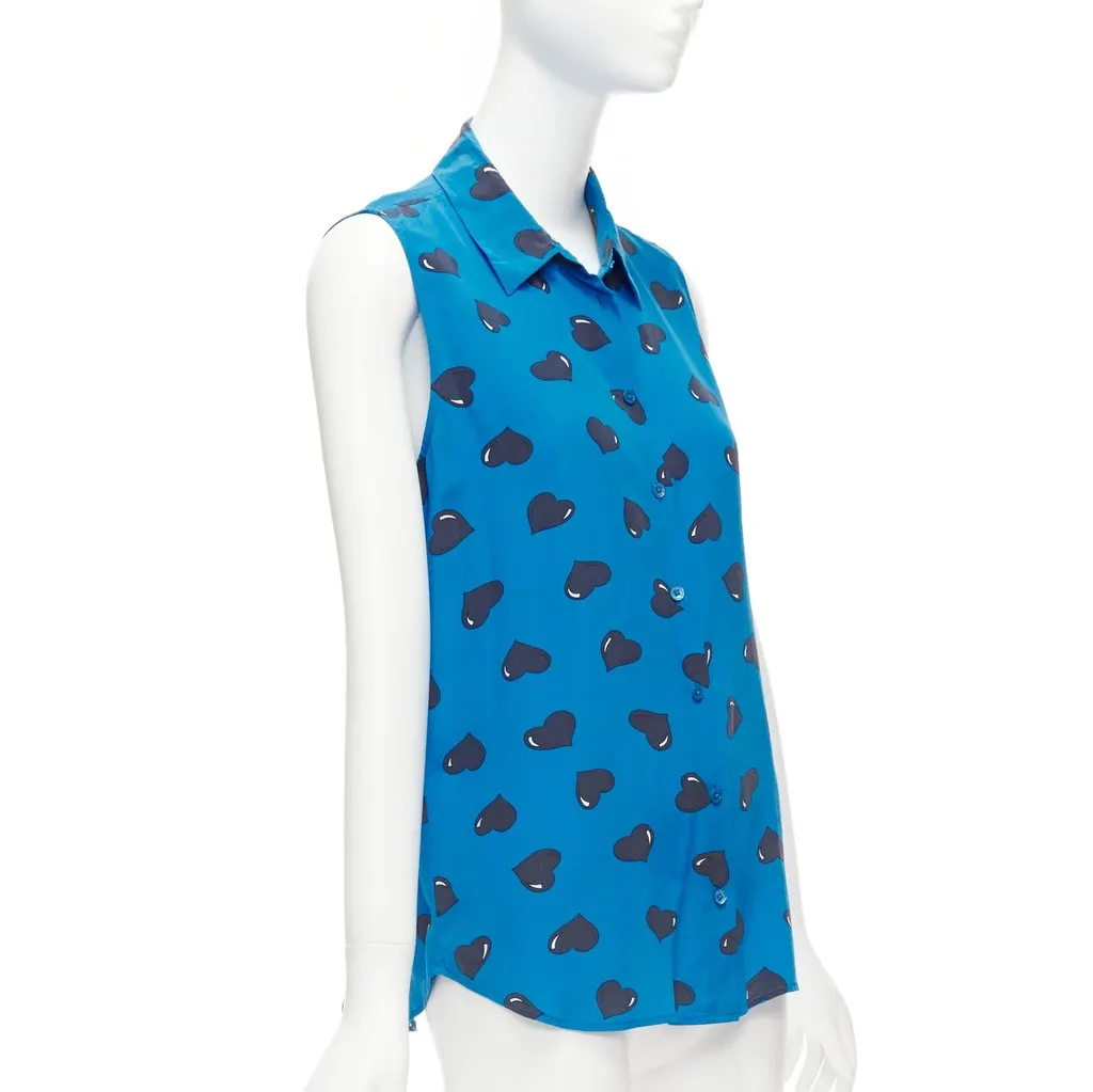 Equipment Heart Print Blouse Blue Silk Fair - Inside View
