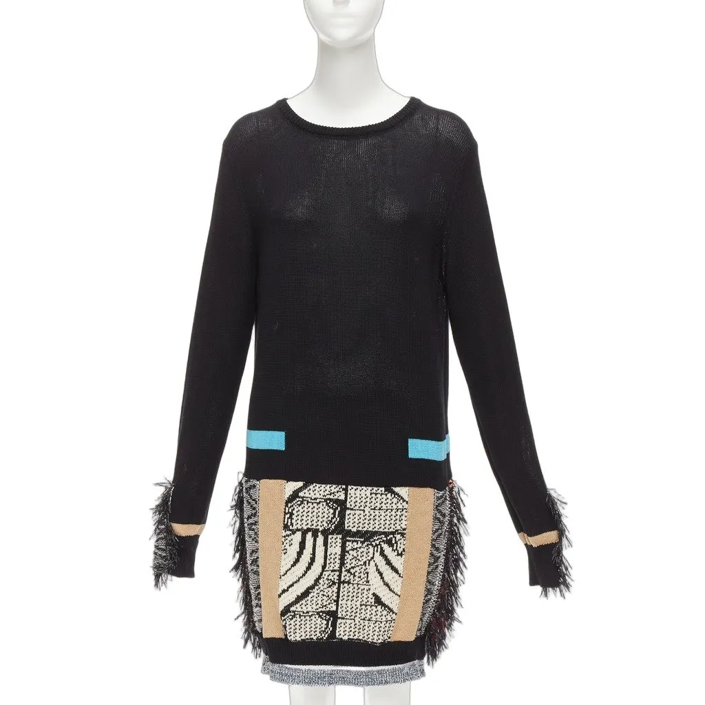 Toga Archives Fringe Motif Dress Black Cotton Very good - Front View