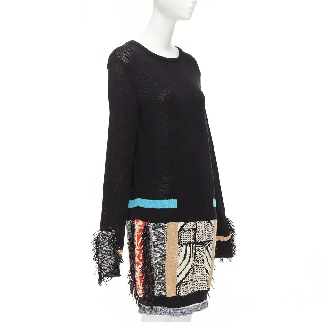 Toga Archives Fringe Motif Dress Black Cotton Very good - Inside View