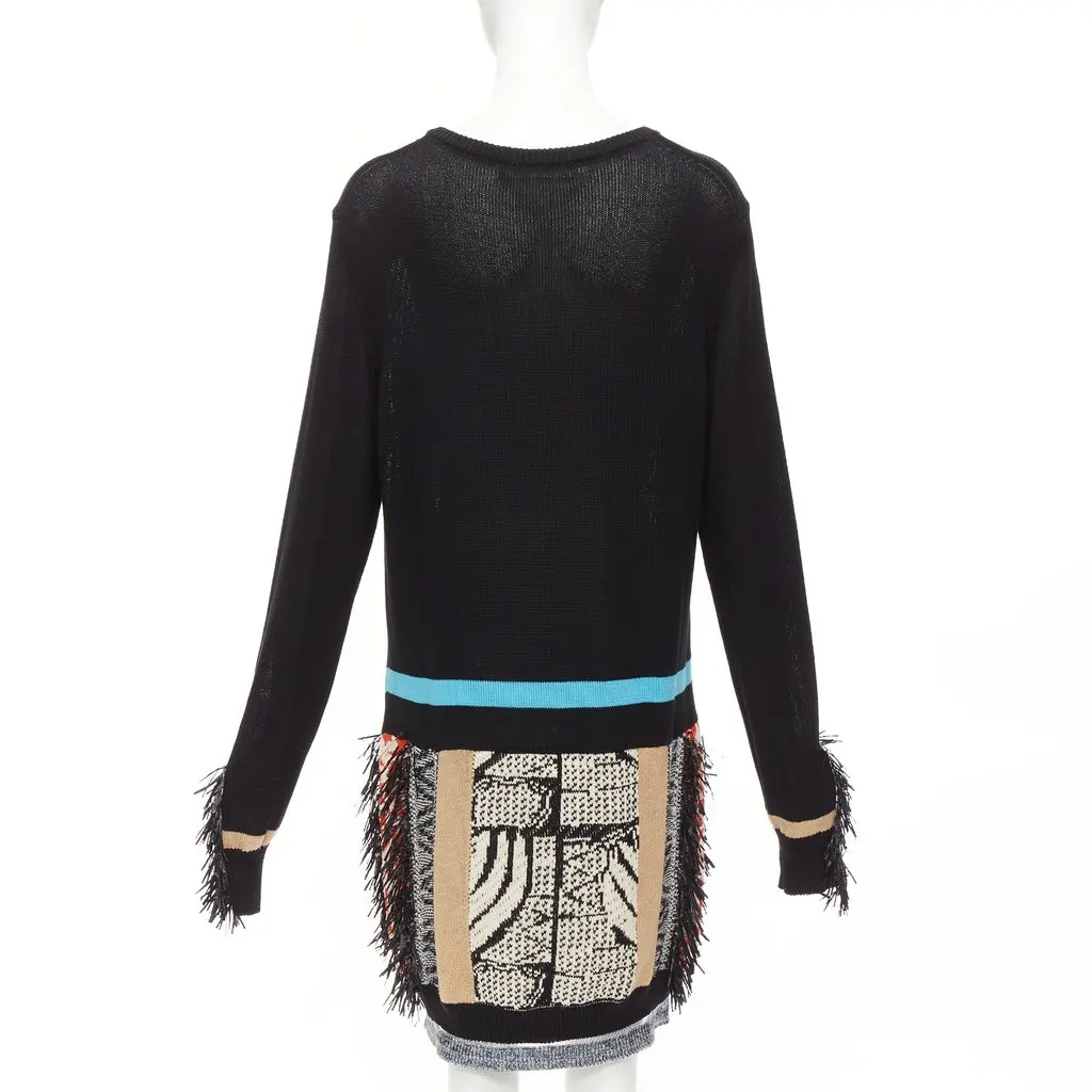 Toga Archives Fringe Motif Dress Black Cotton Very good - Box View