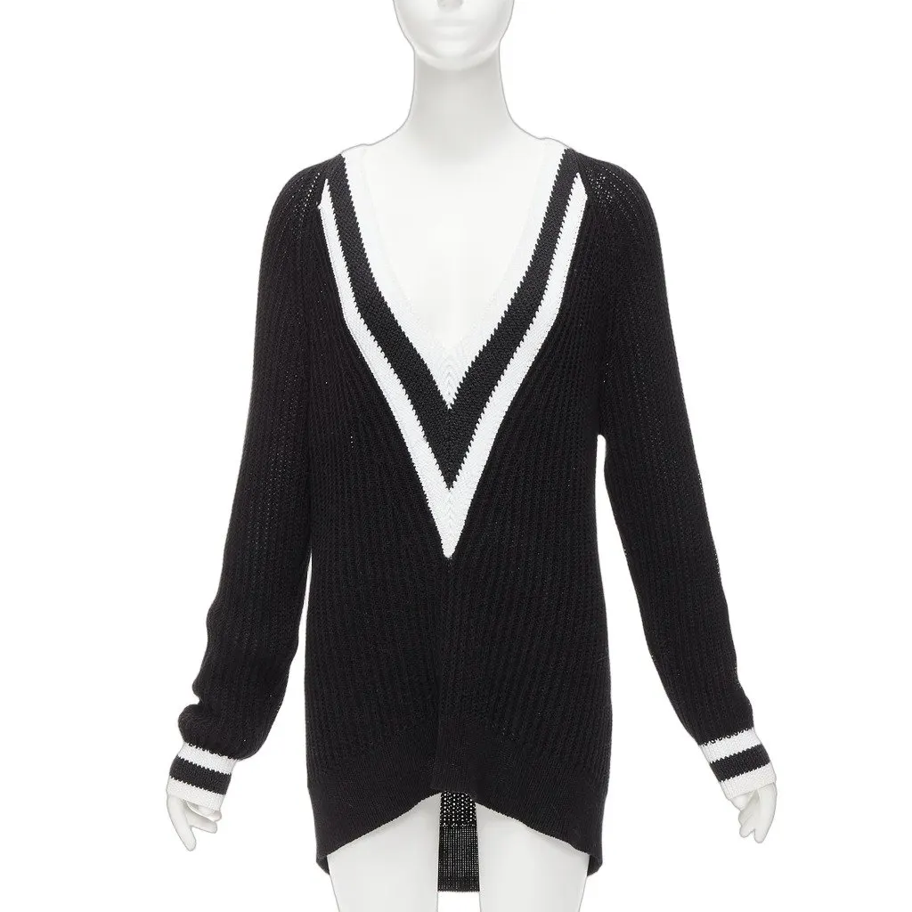 Rag & Bone Deep V Varsity Sweater Black Cotton Never worn - Front View